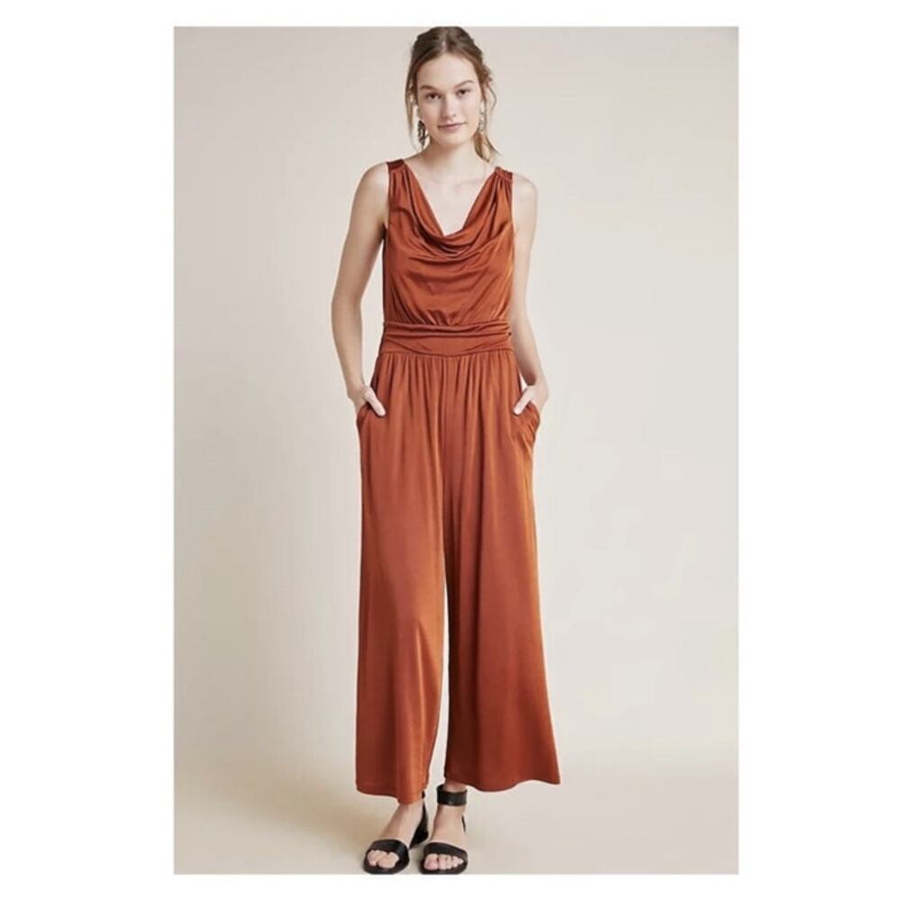 Maeve by Anthropologie Women's Copper Brown Enchantment Wide-Leg Jumpsuit Size L